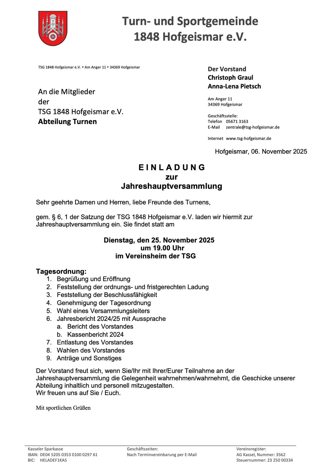 Jahreshauptversammlung Abteilung Turnen 2025